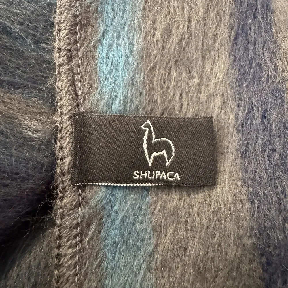 Shupaca Alpaca 80% Blend Striped Scarf 76” X 12” Blue Gray Soft Cozy Luxury